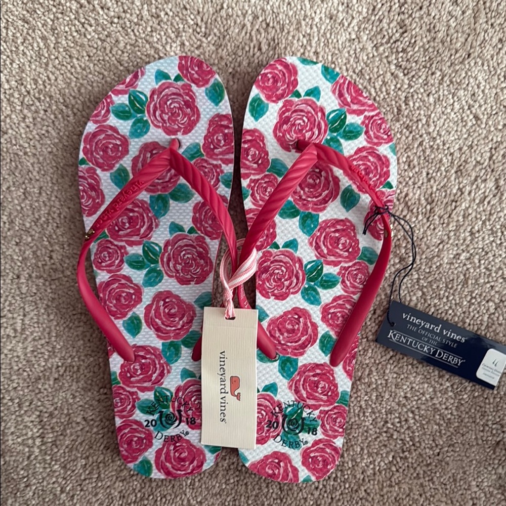Vineyard Vines Pink Floral Flip Flops